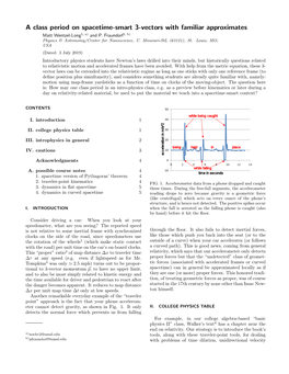 A Class Period on Spacetime-Smart 3-Vectors with Familiar Approximates Matt Wentzel-Long1, A) and P