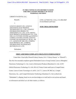 Lenovo First Amended Complaint