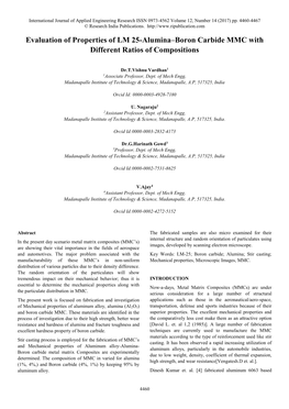 Evaluation of Properties of LM 25-Alumina–Boron Carbide MMC with Different Ratios of Compositions