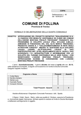 COMUNE DI FOLLINA Provincia Di Treviso