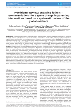 Engaging Fathers Recommendations for a Game Change in Parenting Interventions Based on a Systematic Review