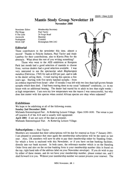 Mantis Study Group Newsletter 18 (November 2000)