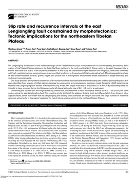 RESEARCH Slip Rate and Recurrence Intervals of The