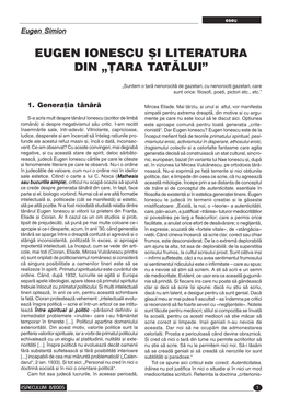 Eugen Ionescu Çi Literatura Din „Ţara Tatălui”