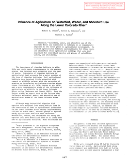 Influence of Agriculture on Waterbird, Wader, and Shorebird Use Along the Lower Colorado River 1