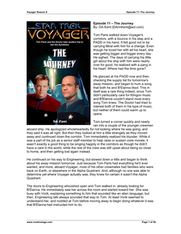 Tom Paris Walked Down Voyager's Corridors, with a Bounce in His Step and a PADD in His Hand