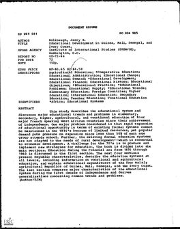 Educational Development in Guinea, Mali, Senegal, and Ivory Coast. SPONS AGENCY Institute of International Studies (DHEW /OE), Washington, D.C