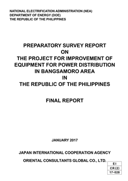 Preparatory Survey Report on the Project for Improvement of Equipment for Power Distribution in Bangsamoro Area in the Republic of the Philippines
