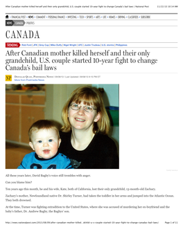 After Canadian Mother Killed Herself and Their Only Grandchild, U.S. Couple Started 10-Year Fight to Change Canada’S Bail Laws | National Post 11/22/13 10:14 AM