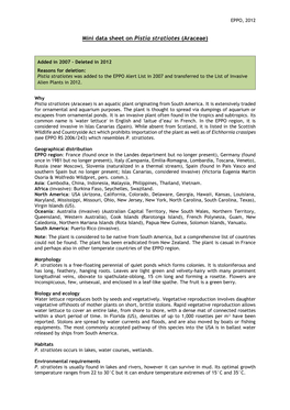 Mini Data Sheet on Pistia Stratiotes (Araceae)