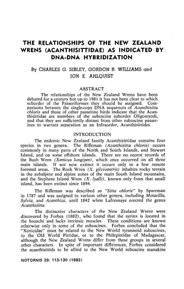 The Relationships of the New Zealand Wrens (Acanthisittidae) As Indicated by Dna-Dna Hybridization