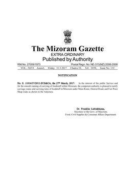 The Mizoram Gazette EXTRA ORDINARY Published by Authority RNI No