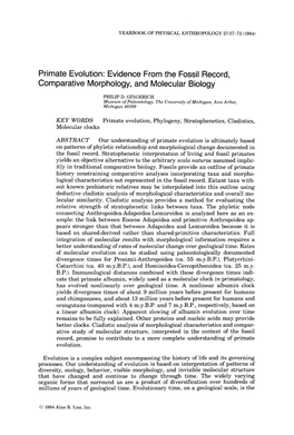 Primate Evolution: Evidence from the Fossil Record, Comparative Morphology, and Molecular Biology