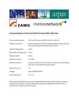 Corporate Report on the 8 July 2015 Tornado of Mira (VE), Italy