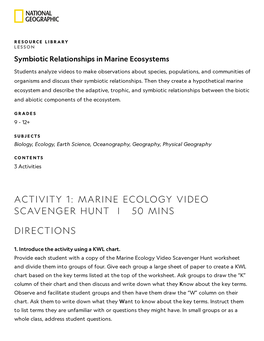 Marine Ecology Video Scavenger Hunt | 50 Mins