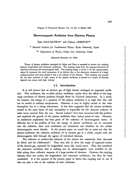 Electromagnetic Radiation from Electron Plasma § I. Introduction