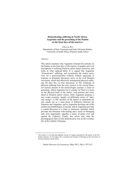 Domesticating Suffering in North Africa: Augustine and the Preaching of the Psalms on the Feast Days of the Martyrs1