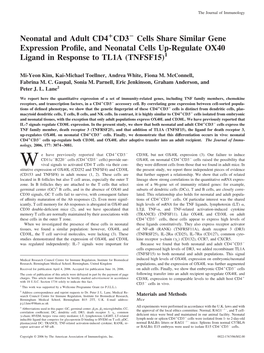 Neonatal and Adult CD4 CD3 Cells Share Similar Gene Expression