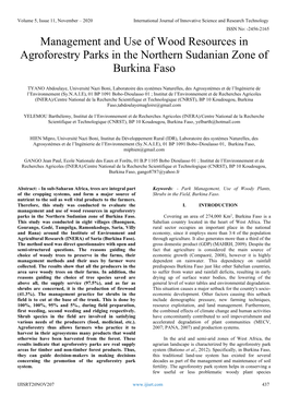 Management and Use of Wood Resources in Agroforestry Parks in the Northern Sudanian Zone of Burkina Faso