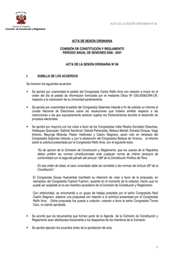 Acta De Sesión Ordinaria Comisión De