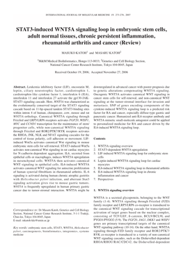 STAT3-Induced WNT5A Signaling Loop in Embryonic Stem Cells, Adult Normal Tissues, Chronic Persistent Inflammation, Rheumatoid Arthritis and Cancer (Review)