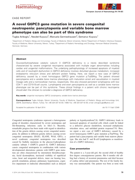 A Novel G6PC3 Gene Mutation in Severe Congenital Neutropenia