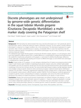 Discrete Phenotypes Are Not Underpinned by Genome-Wide Genetic Differentiation in the Squat Lobster Munida Gregaria