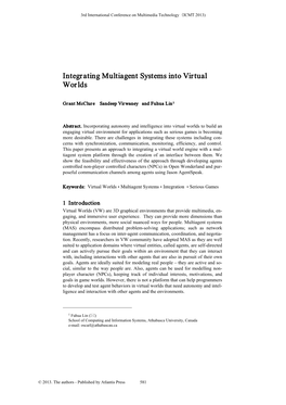 Integrating Multiagent Systems Into Virtual Worlds