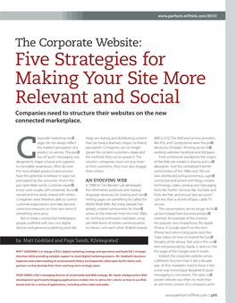 Five Strategies for Making Your Site More Relevant and Social Companies Need to Structure Their Websites on the New Connected Marketplace