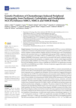 Genetic Predictors of Chemotherapy-Induced Peripheral Neuropathy from Paclitaxel, Carboplatin and Oxaliplatin: NCCTG/Alliance N08C1, N08CA and N08CB Study