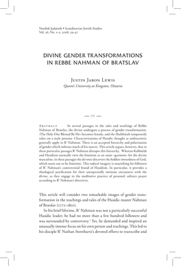 Divine Gender Transformations in Rebbe Nahman of Bratslav