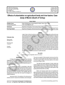 Effects of Urbanization on Agricultural Lands and River Basins: Case Study of Mersin (South of Turkey)