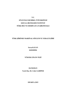 T.C. Süleyman Demirel Üniversitesi Sosyal Bilimleri Enstitüsü Türk Dili Ve Edebiyati Anabilim Dali