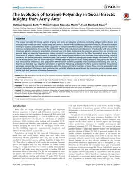 The Evolution of Extreme Polyandry in Social Insects: Insights from Army Ants