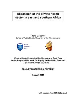 Expansion of the Private Health Sector in East and Southern Africa
