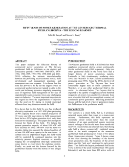 Fifty Years of Power Generation at the Geysers Geothermal Field, California – the Lessons Learned