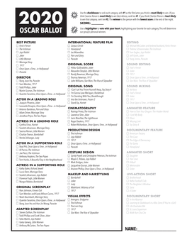 OSCAR BALLOT Our Group’S Personal Winners