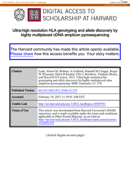 Ultra-High Resolution HLA Genotyping and Allele Discovery by Highly Multiplexed Cdna Amplicon Pyrosequencing