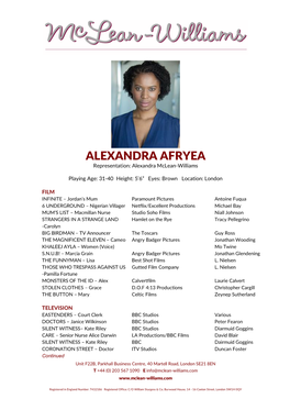 ALEXANDRA AFRYEA Representation: Alexandra Mclean-Williams