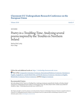 Analyzing Several Poems Inspired by the Troubles in Northern Ireland Michael Mccarthy Pitzer College