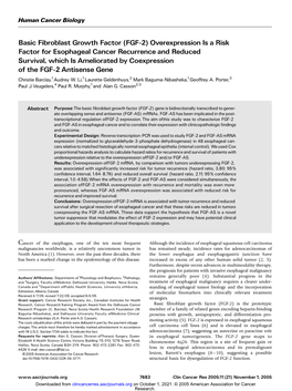 (FGF-2) Overexpression Is a Risk Factor for Esophageal Cancer