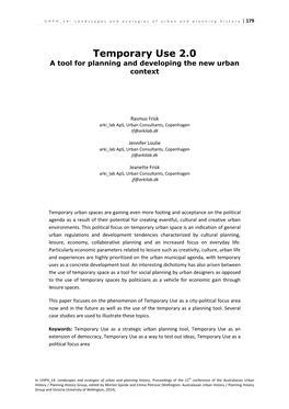 Temporary Use 2.0 a Tool for Planning and Developing the New Urban Context