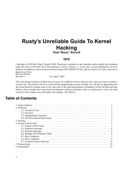 Rusty's Unreliable Guide to Kernel Hacking