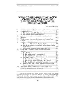 Delineating Permissible Tax Planning and Abusive Tax Avoidance: Tax Shelters, Pre-Tax Profit, and the Foreign Tax Credit