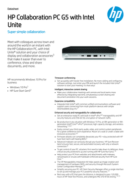 HP Collaboration PC G5 with Intel Unite Super Simple Collaboration