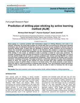 Prediction of Drilling Pipe Sticking by Active Learning Method (ALM)