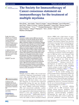 Consensus Statement on Immunotherapy for the Treatment of Multiple Myeloma