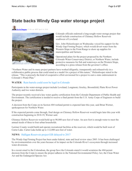State Backs Windy Gap Water Storage Project