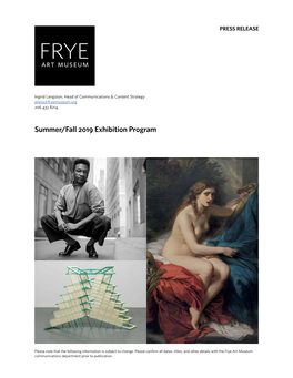 Summer/Fall 2019 Exhibition Program