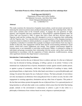 Nonviolent Protest in Africa: Echoes and Lessons from Fela Anikulapo Kuti